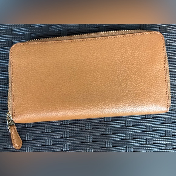 Coach Zip-Around Pebbled Leather Wallet in Tan - Picture 5 of 11